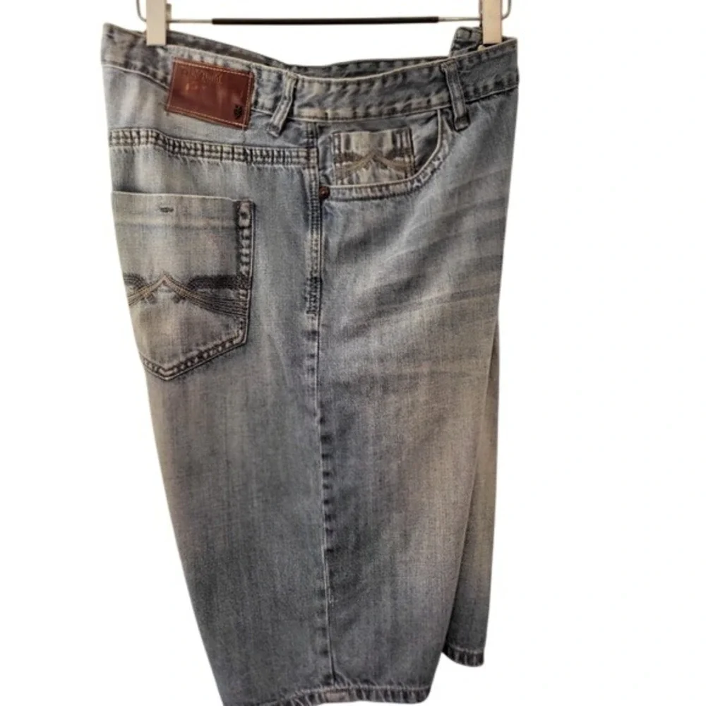 Ecko Unltd Mens Baggy Denim Shorts Light Wash Blue‎ 1972 Graphic Size 42